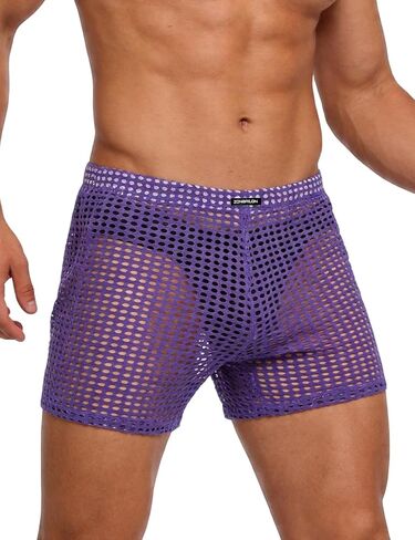 SUMABA Mens See Through Shorts Fishnet Sexy Mesh Boxer Shorts Hollow Lounge Loose Underwear in Saudi Arabia