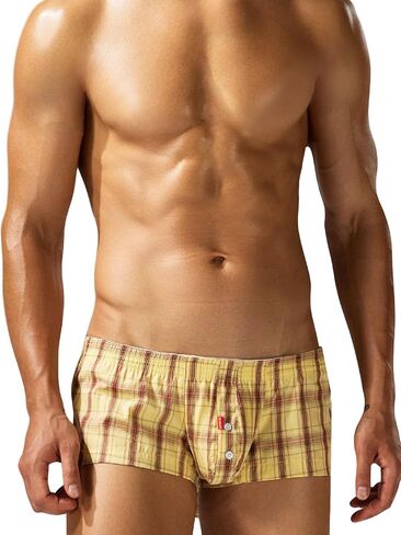 FEOYA Men's Sexy Low Rise Plaid Stripe Boxer Briefs Casual Bulge Pouch Sleep Lounge Bottoms Shorts Underwear in Kuwait