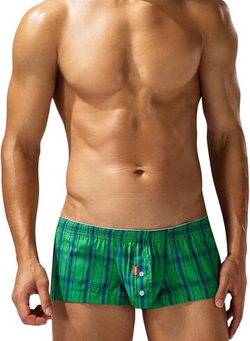 FEOYA Men's Sexy Low Rise Plaid Stripe Boxer Briefs Casual Bulge Pouch Sleep Lounge Bottoms Shorts Underwear in Kuwait