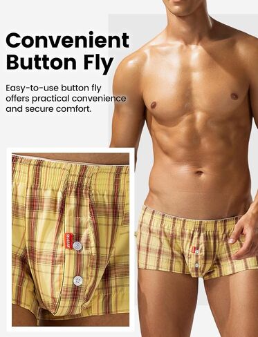 FEOYA Men's Sexy Low Rise Plaid Stripe Boxer Briefs Casual Bulge Pouch Sleep Lounge Bottoms Shorts Underwear in Kuwait