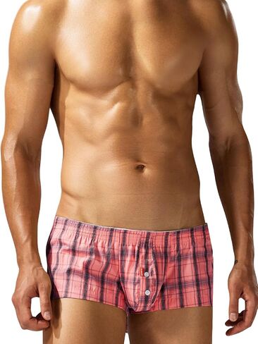FEOYA Men's Sexy Low Rise Plaid Stripe Boxer Briefs Casual Bulge Pouch Sleep Lounge Bottoms Shorts Underwear in Kuwait