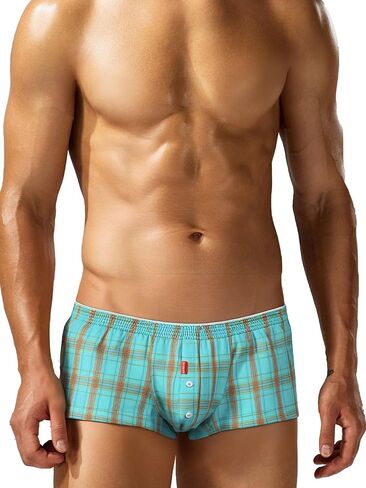 FEOYA Men's Sexy Low Rise Plaid Stripe Boxer Briefs Casual Bulge Pouch Sleep Lounge Bottoms Shorts Underwear in Kuwait