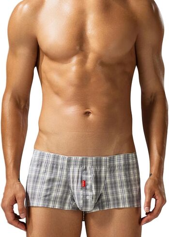 FEOYA Men's Sexy Low Rise Plaid Stripe Boxer Briefs Casual Bulge Pouch Sleep Lounge Bottoms Shorts Underwear in Kuwait