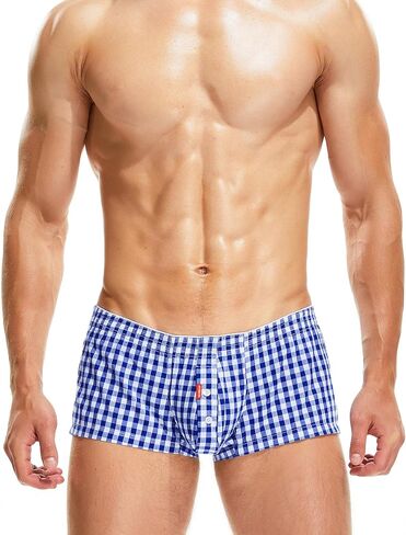 FEOYA Men's Sexy Low Rise Plaid Stripe Boxer Briefs Casual Sleep Lounge Bottoms Shorts Underwear in Kuwait