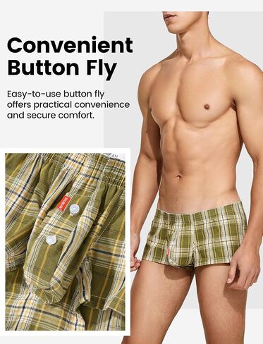 FEOYA Men's Sexy Low Rise Plaid Stripe Boxer Briefs Casual Sleep Lounge Bottoms Shorts Underwear in Kuwait