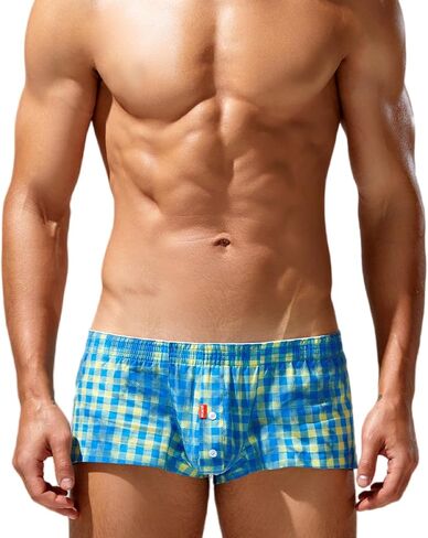 FEOYA Men's Sexy Low Rise Plaid Stripe Boxer Briefs Casual Sleep Lounge Bottoms Shorts Underwear in Kuwait