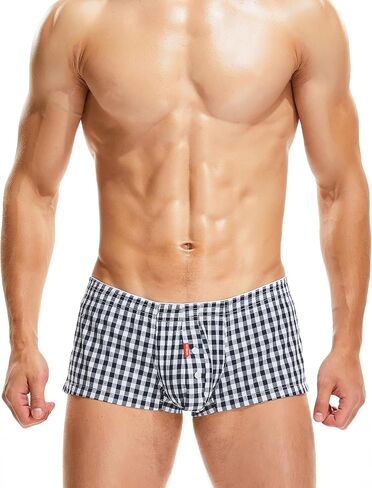 FEOYA Men's Sexy Low Rise Plaid Stripe Boxer Briefs Casual Sleep Lounge Bottoms Shorts Underwear in Kuwait