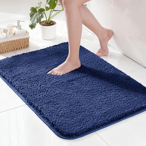 Exclusivo Mezcla Bathroom Rugs Mat 17x24, Extra Soft Non Slip Absorbent Microfiber Bath Rugs, Machine Washable Quick Dry Bath Mats for Bathroom Floor, Shower, Home Decor, Solid Navy Blue in Saudi Arabia