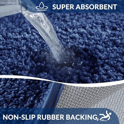 Exclusivo Mezcla Bathroom Rugs Mat 17x24, Extra Soft Non Slip Absorbent Microfiber Bath Rugs, Machine Washable Quick Dry Bath Mats for Bathroom Floor, Shower, Home Decor, Solid Navy Blue in Saudi Arabia