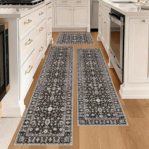 Washable 3x3 Square Rug for Entry Bathroom Kitchen Bedroom Carpet - Non Slip Low Pile Soft Throw Door mat - Protect Hardwood and Laminate Flooring Floral Farmhouse Decor 3x3 Black in Kuwait