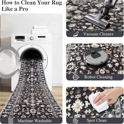 Washable 3x3 Square Rug for Entry Bathroom Kitchen Bedroom Carpet - Non Slip Low Pile Soft Throw Door mat - Protect Hardwood and Laminate Flooring Floral Farmhouse Decor 3x3 Black in Kuwait