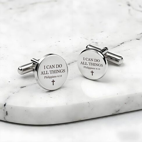I Can Do All Things Through Christ Mens Christian Gifts Inspirational Cuff Links Stainless Steel Cufflinks Catholic Bible Religious Spiritual Gifts Faith Based Gift Fathers Day Birthday Christmas Gift in Kuwait