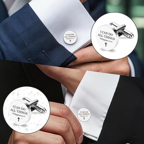 I Can Do All Things Through Christ Mens Christian Gifts Inspirational Cuff Links Stainless Steel Cufflinks Catholic Bible Religious Spiritual Gifts Faith Based Gift Fathers Day Birthday Christmas Gift in Kuwait