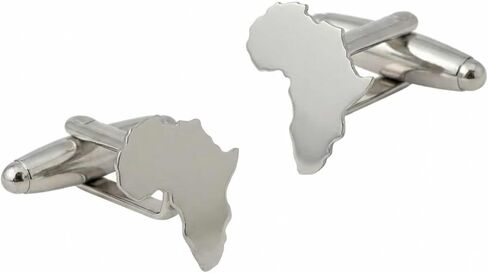 Men’s Africa Continent Cufflinks – Stainless Steel Map-Themed Cuff Links with Gift Box & Polishing Cloth – Available in Silver & Gold in Saudi Arabia