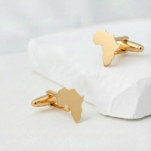 Men’s Africa Continent Cufflinks – Stainless Steel Map-Themed Cuff Links with Gift Box & Polishing Cloth – Available in Silver & Gold in Saudi Arabia