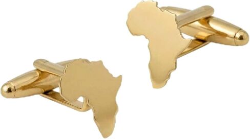 Men’s Africa Continent Cufflinks – Stainless Steel Map-Themed Cuff Links with Gift Box & Polishing Cloth – Available in Silver & Gold in Saudi Arabia