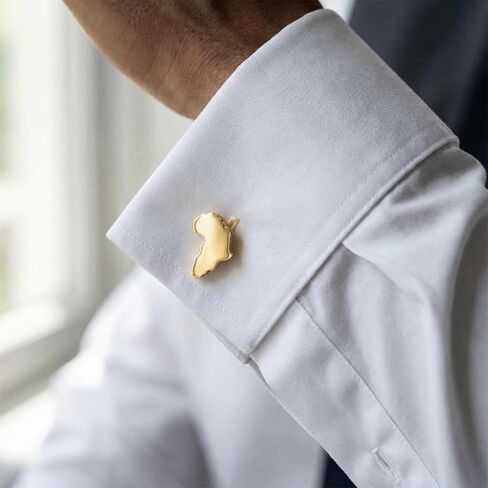 Men’s Africa Continent Cufflinks – Stainless Steel Map-Themed Cuff Links with Gift Box & Polishing Cloth – Available in Silver & Gold in Saudi Arabia