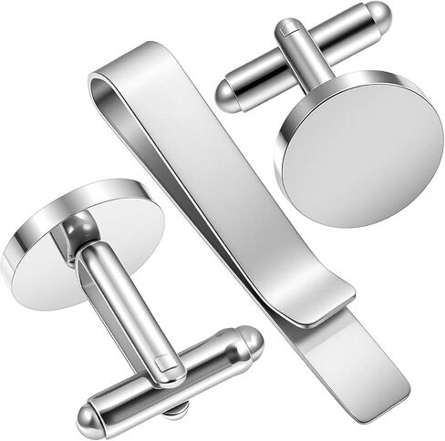 3Pcs Silver Tie Clip and Cufflink Set for Men Unique Personalized Cuff Links Set for Business Meeting Dating Wedding Boyfriend Daily Wear in Saudi Arabia