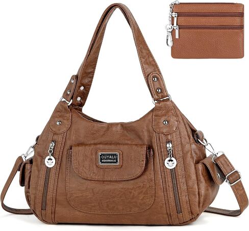 Vintage Leather Handbag for Women, Large Capacity PU Shoulder Hobo Bag, Crossbody Purse with Adjustable Strap & Coin Pouch in Saudi Arabia