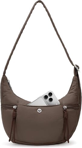 WESTBRONCO Small Puffer Crossbody Bag for Women Nylon Crescent Shoulder Bag Lightweight Slouchy Hobo Purse w/Adjustable Strap | Lightweight in Saudi Arabia