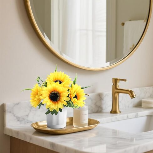 2 Pack Sunflower Artificial Flowers Potted Small Fake Plant,Yellow Sunflower Small Artificial Plants for Home Office Farmhouse Coffee Table Bathroom Wedding Party Decor in Kuwait