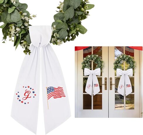 2 Pcs Patriotic Wreath Sash for Front Door Monogram Stars and Stripes Ribbon Sash Embroidery Wreath Sash for 4th of July Yard Outdoor Indoor Doorway Decor (S) in Kuwait