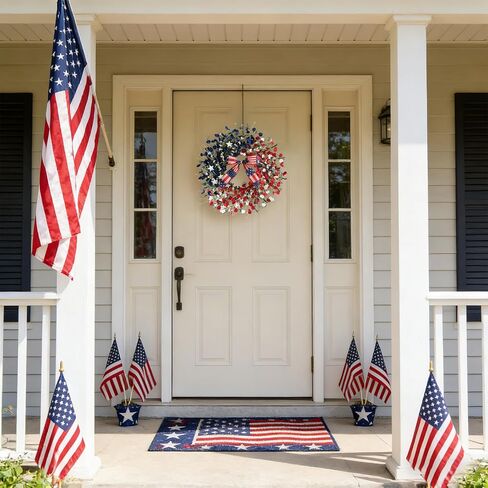 TEMPUS 24 Inch Patriotic Wreath for Front Door, 4th of July Decorations with Red White Blue Boxwood Leaves, Memorial Day Independence Day Labor Day Decor, Summer Outdoor Indoor Hanging Decor in Kuwait