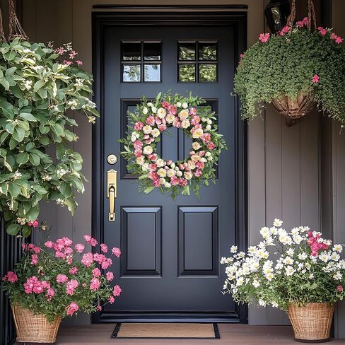 22 Inch White Pink Peony Spring Summer Wreath for Front Door, Handcrafted Wreaths Adorned with Camellia Boxwood, Spring Summer Farmhouse Flowers Door Wreath for Porch Window Wedding Party in Saudi Arabia