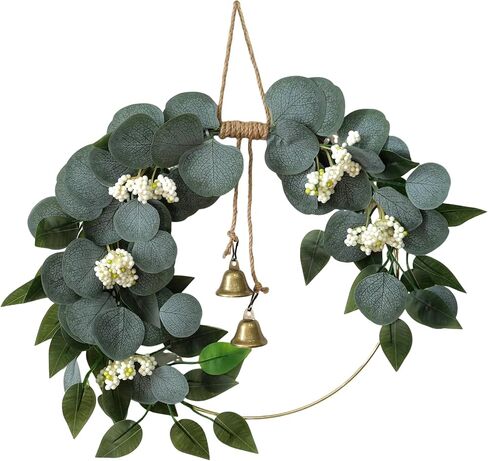 Eucalyptus Wreath for Front Door Artificial Eucalyptus Wreath Olive Fruit and Blueberry with Green Leaf Spring Summer All Season for Farmhouse Front Porch Window Hanging Wall Party Decor in Saudi Arabia