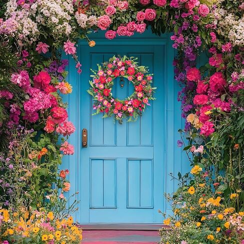 24 Inch Large Spring Summer Front Door Wreaths, Artificial Eucalyptus Daisy Wreath with Pink Red Flowers, Rustic Farmhouse Wreath for Porch Wall Window, Indoor Outdoor All Season Home Decor in Kuwait