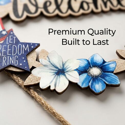 4th of July Decorations Patriotic Decorations Wooden Patriotic Wreath for Front Door Welcome Sign 4th of July Wreath Door Decoration 12x12 Inch for Wall Indoor Home Decor in Saudi Arabia