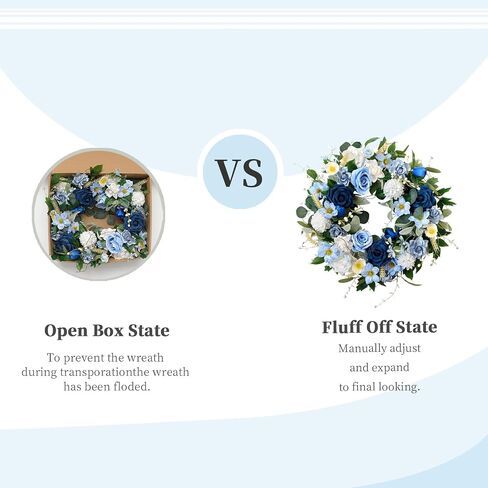 22 Inch Spring/Summer Floral Wreaths for Front Door,Artificial Decoration Wreath with Rose Dahlia Hydrangea for Home Porch Wall Valentine Wedding Festival Decor(Blue) in Kuwait