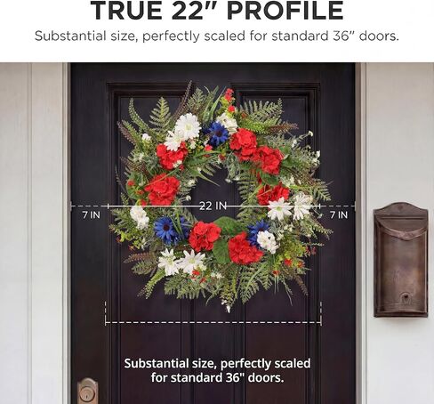 22 Inch Patriotic Geranium Wreath for Front Door Decor, UV Resistant Red White and Blue Artificial Floral, Waterproof Summer Porch Display & 4th of July Farmhouse Wreath in Saudi Arabia