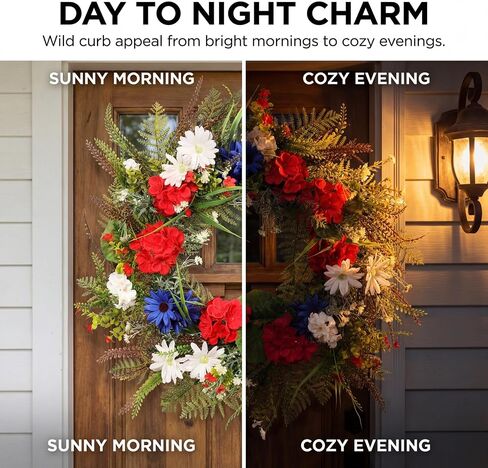 22 Inch Patriotic Geranium Wreath for Front Door Decor, UV Resistant Red White and Blue Artificial Floral, Waterproof Summer Porch Display & 4th of July Farmhouse Wreath in Saudi Arabia