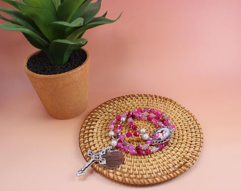 Breast Cancer Rosary St Agatha Rosary Patron Saint of Breast Cancer Pink Rosary Cancer Warrior Survivor Gift Catholic Gift in Saudi Arabia