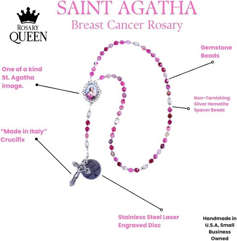Breast Cancer Rosary St Agatha Rosary Patron Saint of Breast Cancer Pink Rosary Cancer Warrior Survivor Gift Catholic Gift in Saudi Arabia