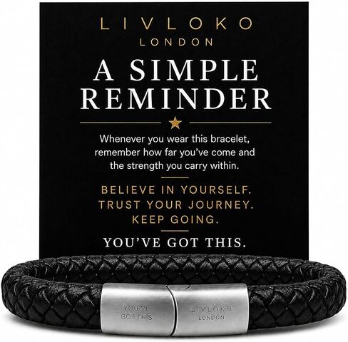 LONDON Mens Braided Leather Bracelet for Men, Adjustable Stainless Steel Clasp Wrist Bracelet, Motivational Meaningful Personalized Gift for Him, Birthday Fathers Day Gift for Him Husband Boyfriend Dad or Son, with Premium Gift Box, Handmade in Black & Br in Kuwait