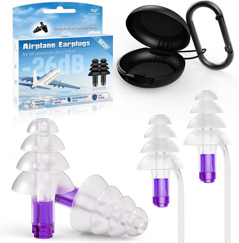 Ear Plugs for Airplane Pressure Relief, Reusable Earplugs for Flying, Kids 6+ & Adults with Small Ears, Soft Silicone Noise Reduction Ear Protection for Travel and Long Flights (26dB) in Saudi Arabia