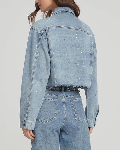 YEXPINE Women's Cropped Denim Jacket Rhinestone Sparkly Bling Raw Hem Jean Jacket Going Out Party Y2K Streetwear in Kuwait