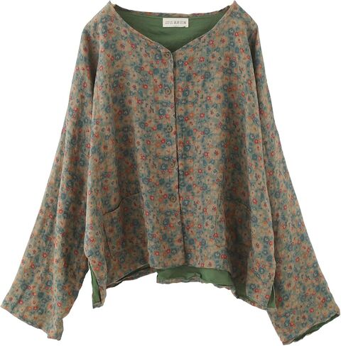 LZJN Women's Ramie Cardigan Thin Bohemian Floral Print Vintage Loose Fit Lightweight Coat in Saudi Arabia