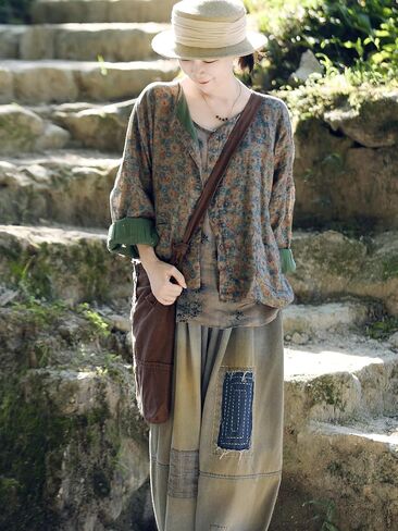 LZJN Women's Ramie Cardigan Thin Bohemian Floral Print Vintage Loose Fit Lightweight Coat in Saudi Arabia