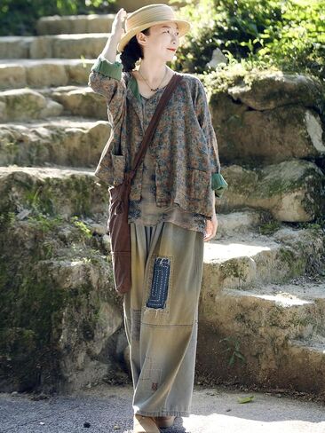 LZJN Women's Ramie Cardigan Thin Bohemian Floral Print Vintage Loose Fit Lightweight Coat in Saudi Arabia