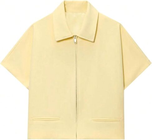 MakeMeChic Women's Zip Up Cropped Jackets Collared Short Sleeve Summer Casual Coats in Kuwait