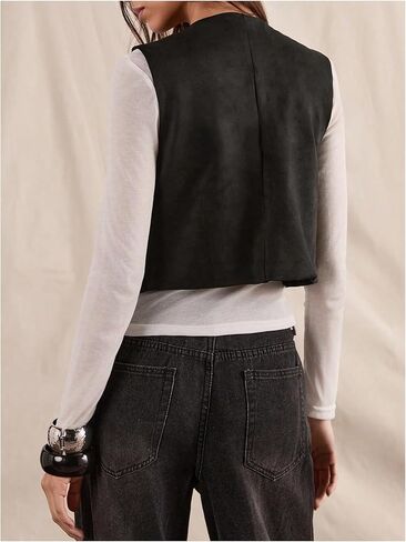 MakeMeChic Women's Star Studded Jacket Sleeveless Tie V Neck Asymmetrical Punk Boho Vest Crop Tops in Kuwait
