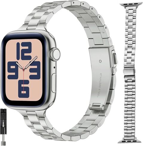لأساور ساعات Apple للنساء، حزام معدني رفيع للسلسلة 11 10 | سوار رفيع كلاسيكي من الفولاذ المقاوم للصدأ بديل لساعة iWatch 9,8,7,6,5,4,SE 3 2nd, Ultra 38 مم 40 مم 41 مم 42 مم 44 مم 46 مم 49 مم in Kuwait
