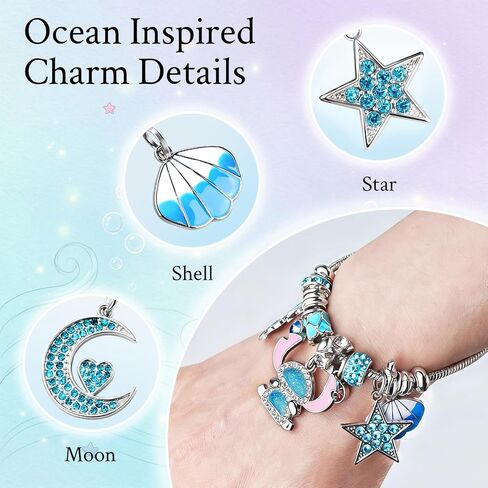 Blue Ocean Charm Bracelet for Women Stainless Steel Adjustable Bracelet with Ocean Inspired Charms Trendy Fashion Jewelry Gift in Saudi Arabia