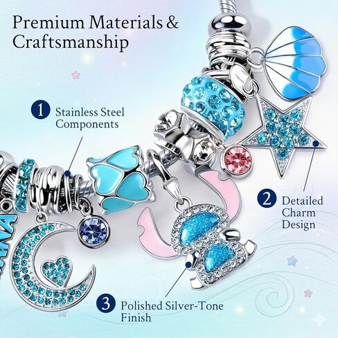 Blue Ocean Charm Bracelet for Women Stainless Steel Adjustable Bracelet with Ocean Inspired Charms Trendy Fashion Jewelry Gift in Saudi Arabia
