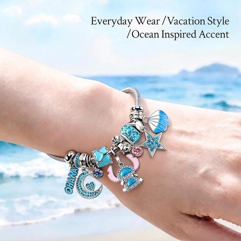 Blue Ocean Charm Bracelet for Women Stainless Steel Adjustable Bracelet with Ocean Inspired Charms Trendy Fashion Jewelry Gift in Saudi Arabia