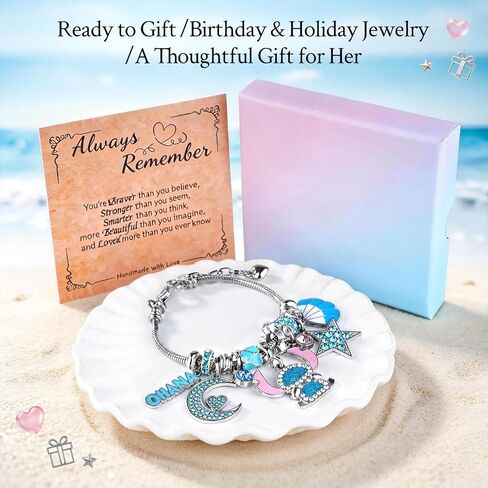 Blue Ocean Charm Bracelet for Women Stainless Steel Adjustable Bracelet with Ocean Inspired Charms Trendy Fashion Jewelry Gift in Saudi Arabia