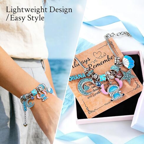 Blue Ocean Charm Bracelet for Women Stainless Steel Adjustable Bracelet with Ocean Inspired Charms Trendy Fashion Jewelry Gift in Saudi Arabia